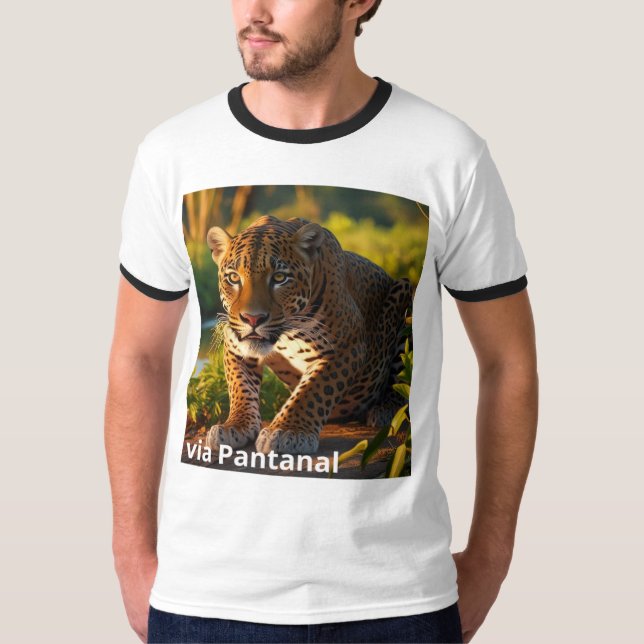 Camiseta Masculina Básica Ringer Onça Pintada (Frente)
