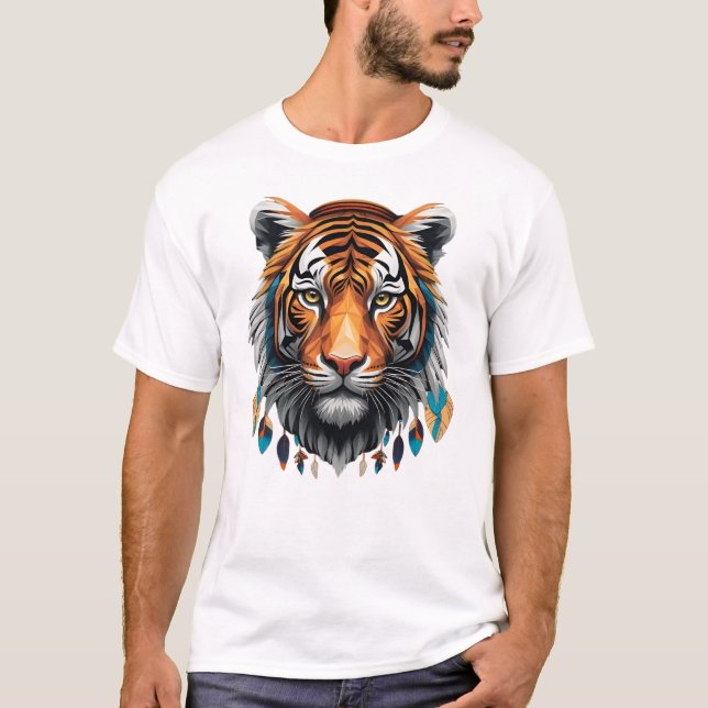 Camiseta Masculina Básica Tigre Tribal (Frente)