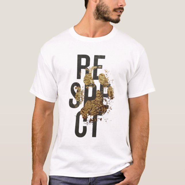 Camiseta masculina branca impressa com respeito (Frente)