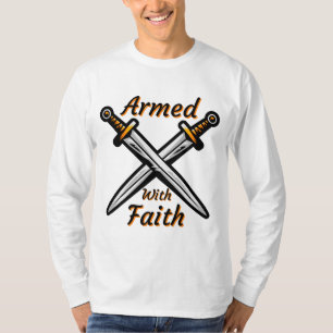Camiseta Masculina Citação Bíblica Armada Com Fé