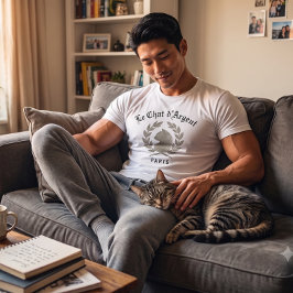 Camiseta masculina clássica branca Le Chat d'Argen