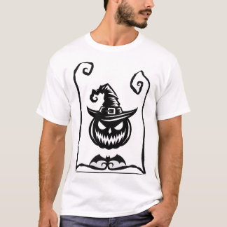 Camiseta masculina com abóbora e chapéu de bruxa d