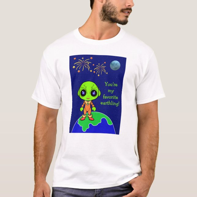 Camiseta masculina com Alien e Fogos de Artifício  (Frente)