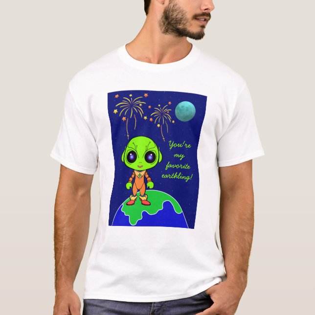 Camiseta masculina com Alienígena e fogos de artif (Frente)