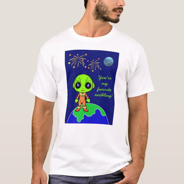 Camiseta masculina com Alienígena e fogos de artif (Frente)