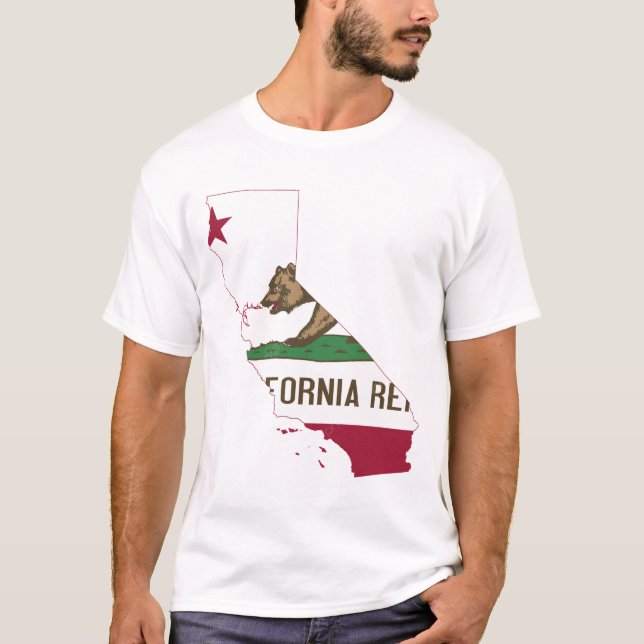Camiseta masculina com design de mapa da Califórni (Frente)