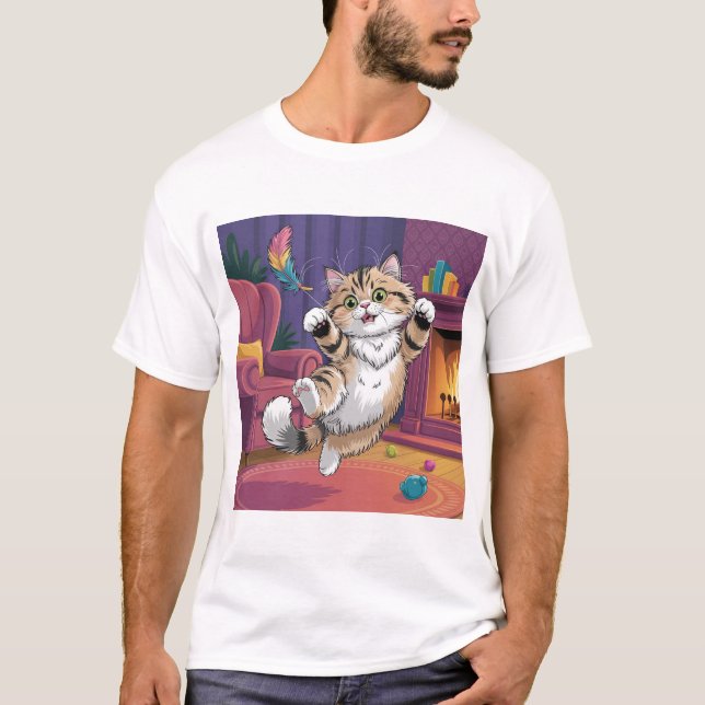 Camiseta masculina com design engraçado de gato |  (Frente)