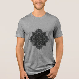 Camiseta masculina com mandala geométrica cinza e