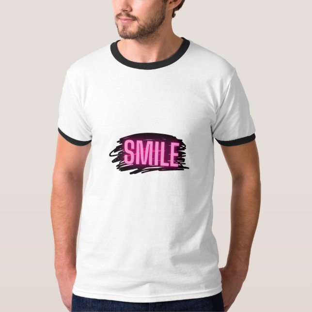 Camiseta Masculina com Texto Neon 'Smile' (Frente)