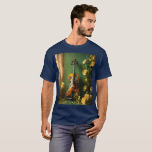 Camiseta masculina com Vintage Violin 3D Floral De