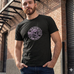 Camiseta Masculina Crânio Roxo Distorcido Feita no
