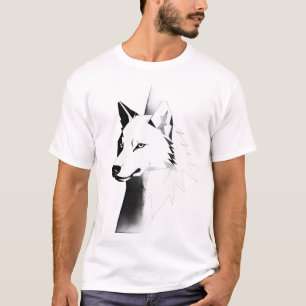 Camiseta masculina de cabeça de lobo geométrica ou