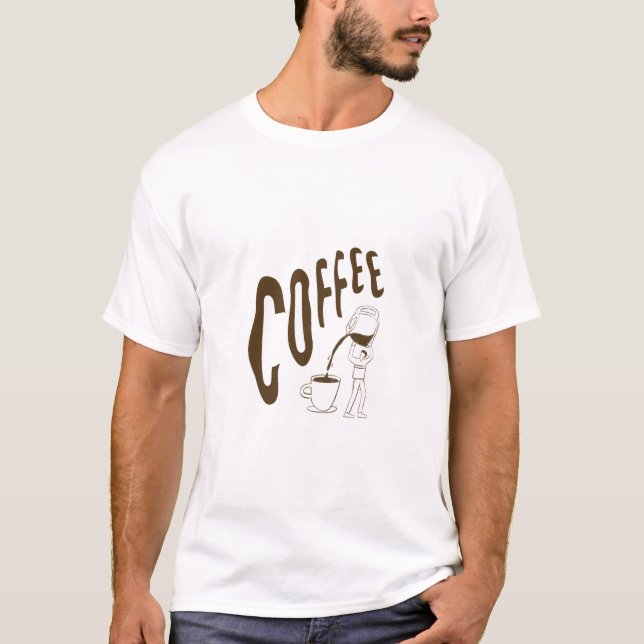 Camiseta masculina de café ilustrativa simples mar (Frente)