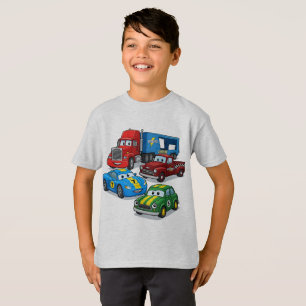 Camiseta masculina de caminhões e carros de desenh