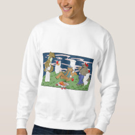 Camiseta masculina de homens-lobos comendo pizza