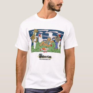 Camiseta masculina de lobisomens comendo pizza