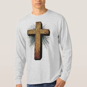 Camiseta masculina de manga longa com cruz cristã