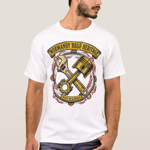 Camiseta masculina de mecânico vintage com pistão