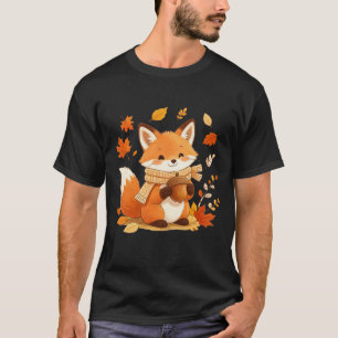 Camiseta masculina de raposa fofa com folhas de ou