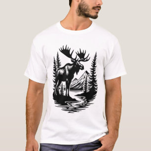 camiseta masculina estampa alces pinheiros....