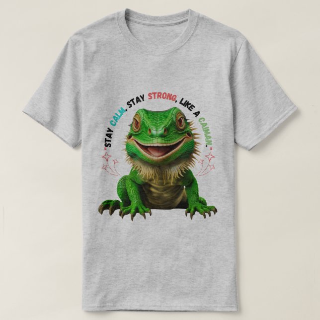 Camiseta masculina: Fique Calma, Fique Forte, Como (Frente do Design)