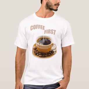 camiseta masculina gráfica Coffee First