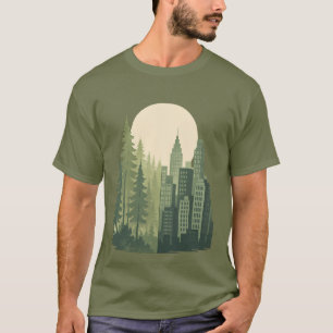 Camiseta masculina gráfica de cidade e luar na flo