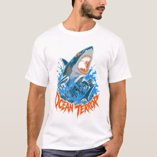 Camiseta Masculina Gráfica de Tubarão de Terror Oc