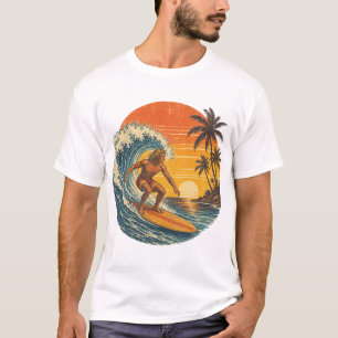 Camiseta Masculina Gráfica Pôr do Sol Retro Surfer