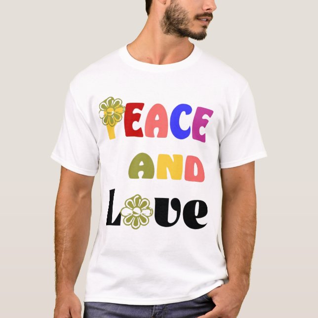 Camiseta masculina hippie Paz e Amor (Frente)