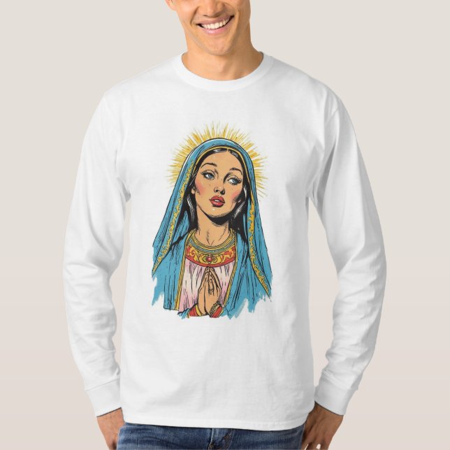 Camiseta Masculina Manga Longa Estilo Retro Virgem (Frente)