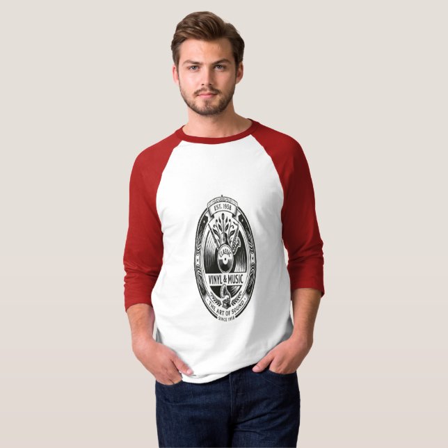 Camiseta Masculina Manga Raglan Clássico Vinil & M (Frente Completa)