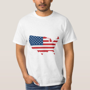 Camiseta Masculina Mapa EUA Bandeira Americana Pat