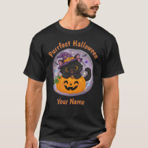 Camiseta masculina preta de Halloween de gato pers