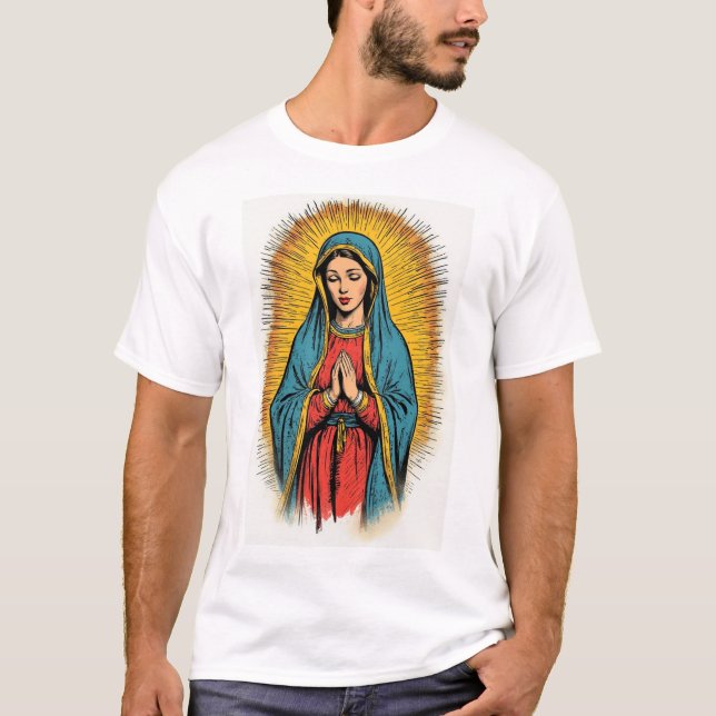 Camiseta masculina retrô Virgem Maria (Frente)