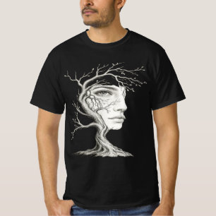 Camiseta Masculina Rosto de Árvore Surrealista