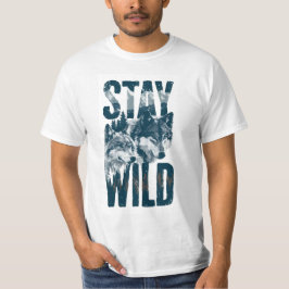 Camiseta Masculina Stay Wild Wolf Nature Scene Wil