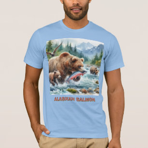 Camiseta Masculina Urso Grizzly do Salmão do Alasc