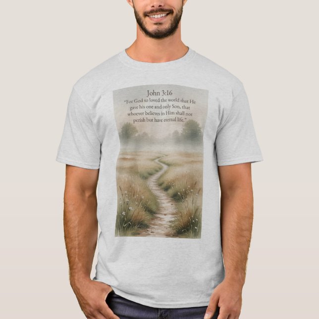 Camiseta masculina versículo bíblico João 3:16 (Frente)