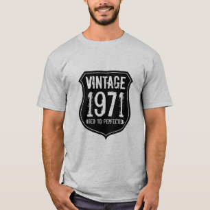 Camiseta masculina Vintage 1971 envelhecida à perf
