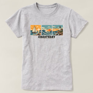 Camiseta Masculina Vintage Ondas do Oceano Costeir