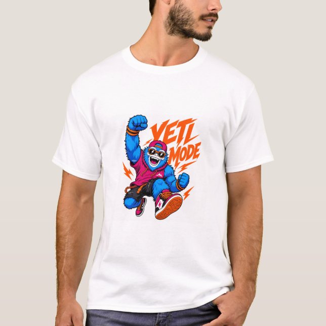 Camiseta Masculina Yeti Mode Monstro Azul Gráfico (Frente)