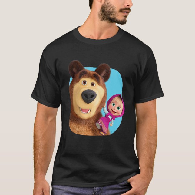 Camiseta Masha e o Urso Duo juntos azul (Frente)