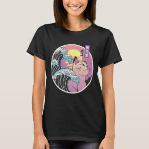 Camiseta Mashup de Arte de Gato de Onda de excelente Japonê