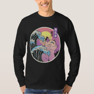 Camiseta Mashup de Arte de Gato de Onda de excelente Japonê