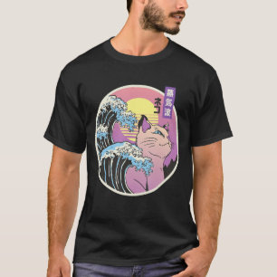 Camiseta Mashup de Arte de Gato de Onda de excelente Japonê