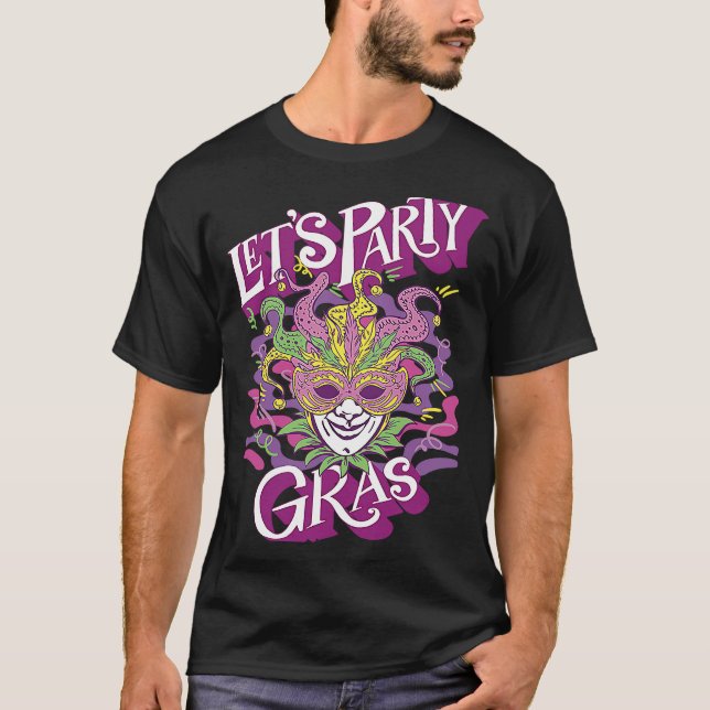 Camiseta Mask Mardi Gras Let's Party Parade Shenanigans Car (Frente)