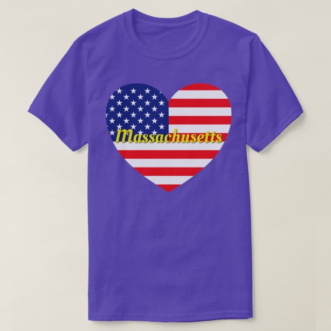 Camiseta Massachusetts American Flag Heart (Frente do Design)