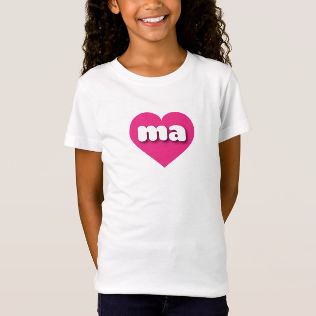 Camiseta Massachusetts, coração rosa quente - Eu adoro mães (Frente)
