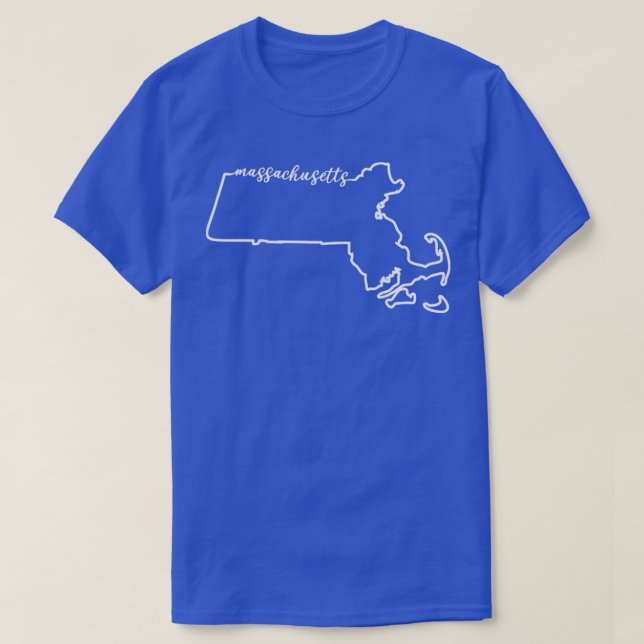 Camiseta Massachusetts Cursive Silhouette Home State Pride (Frente do Design)